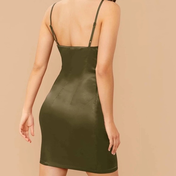 Cowl neck cami satin mini bodycon dress green - Picture 11 of 15